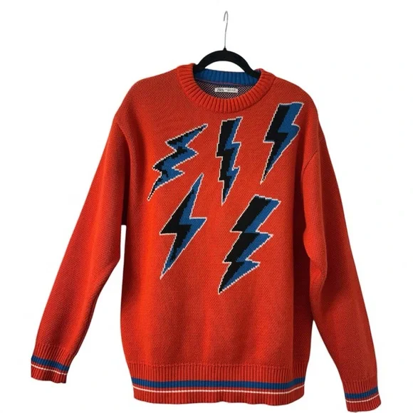 ⚡️ ZARA Red Lightning Bolt Graphic Knit Sweater M - Picture 1 of 8